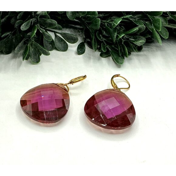 Faceted Teardrop Earrings Set In Assorted Colors With Gold-Plated Hooks - Picture 8 of 13